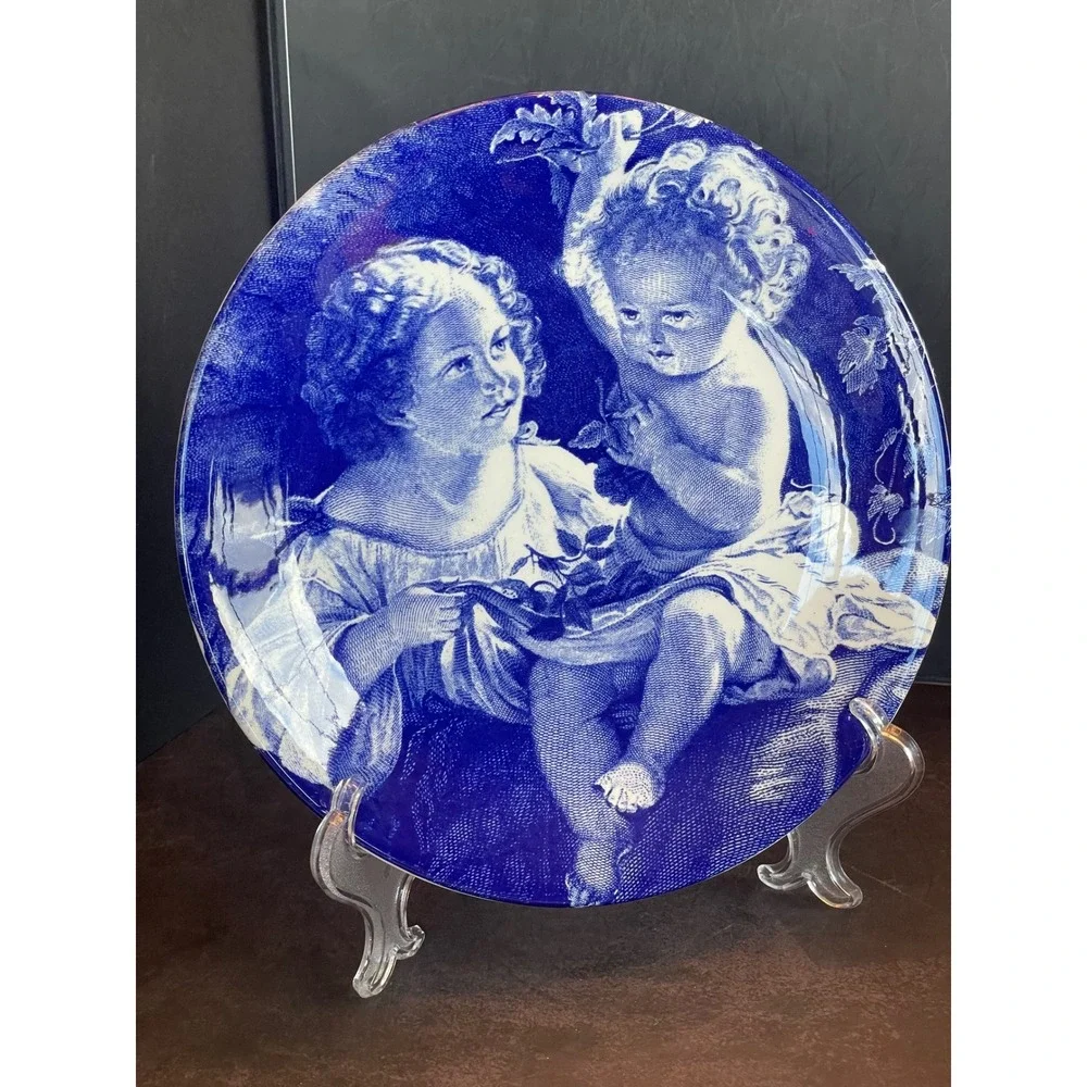 JH Weatherby & Sons Staffordshire England Blue Cherub Collector Series Plate 9in